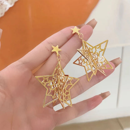 New 3D Christmas Tree Earrings For Women Girls Hollow Out Snow Star Pendent Dangle Earring Xmas Party Jewelry Gift