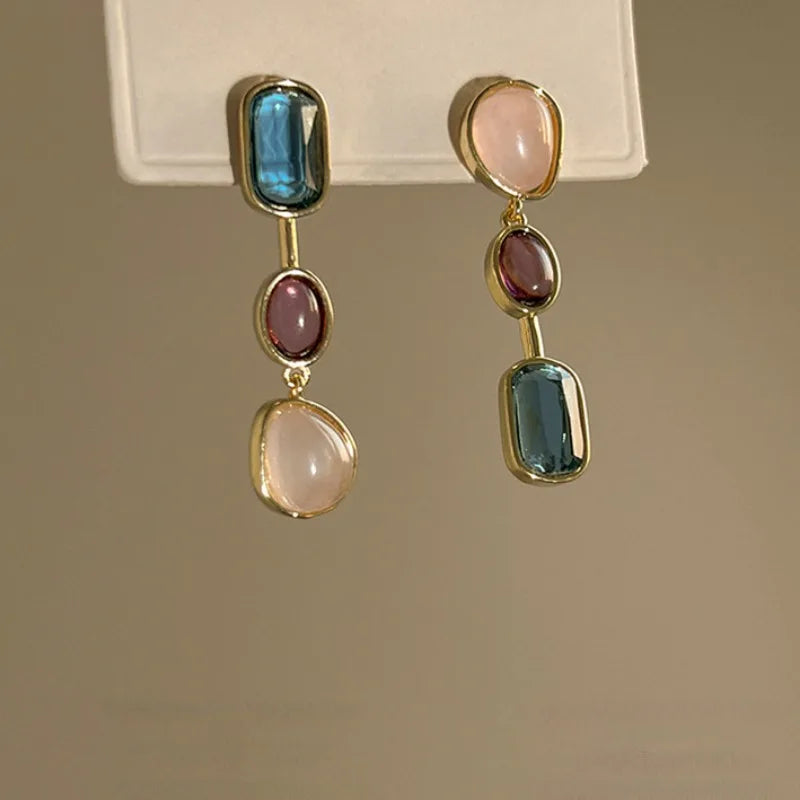 Vintage Asymmetric Colorful Retro Earrings for Women