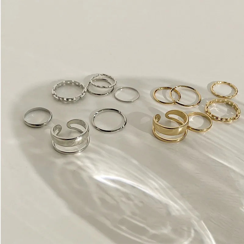 Celestial Spark: 7-Piece Metal Hollow Ring Set