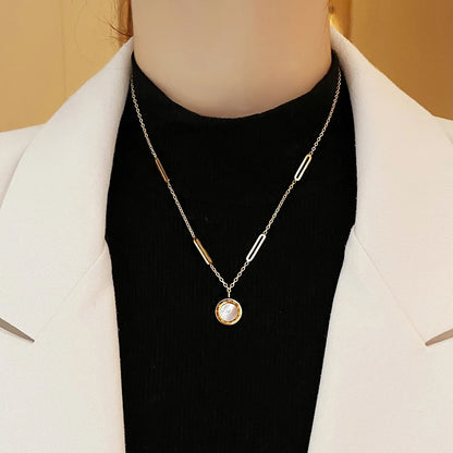 Roman Glam: Stainless Steel Wafer Pendant Necklace