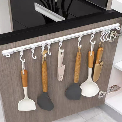 1PC Track cabinet wall hanging, slide type hook row kitchen row hook sliding hook multi-functional hole-free long row hook