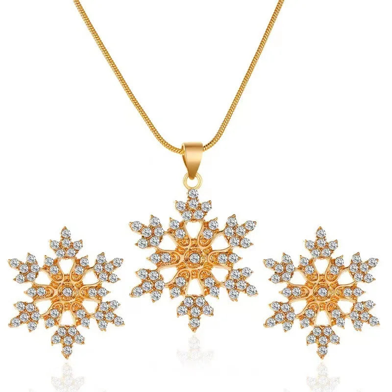 Romantic Christmas Jewelry Set For Women / Full Rhinestone / Snowflake Pendant Necklace Stud Earring /