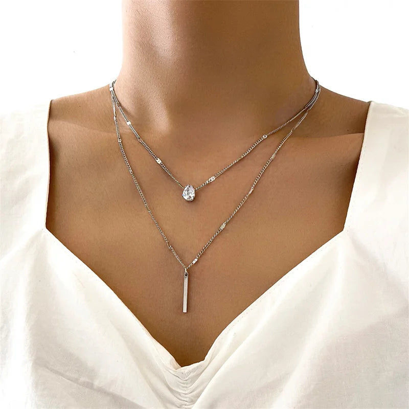 Celestial Splendor: Crystal Zircon Heart Star Layered Necklace Set