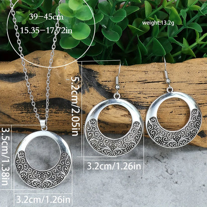 Boho Silver Earrings Necklace Combination Set