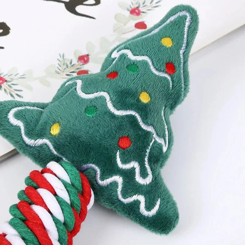 Christmas Dog Squeakey Chew Toys Cotton Ropes Knot Molar Bite Toy Funny Cute Puppies Cat Interactive Toy Xmas Gift Pets Supplies