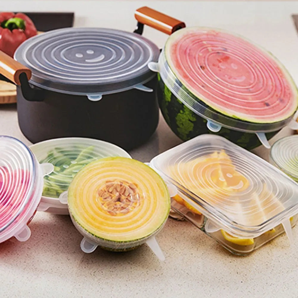 6 Pcs Silicone Cover  Stretch Lids for Kitchen, Microwave Food Covers, Bowl Caps, Universal Adaptable Lids