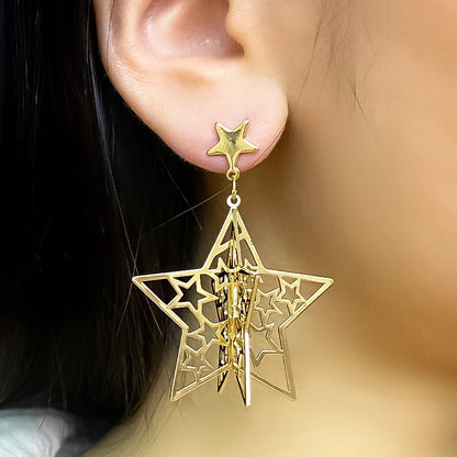 New 3D Christmas Tree Earrings For Women Girls Hollow Out Snow Star Pendent Dangle Earring Xmas Party Jewelry Gift