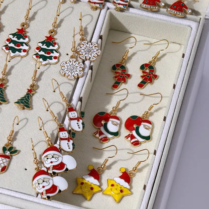 25Pairs/5Pairs Fashion Christmas Earrings Set Cartoon Snowflake Elk Santa Claus Dangle Earrings For Women Christmas Gifts