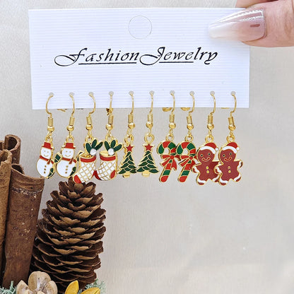 25Pairs/5Pairs Fashion Christmas Earrings Set Cartoon Snowflake Elk Santa Claus Dangle Earrings For Women Christmas Gifts