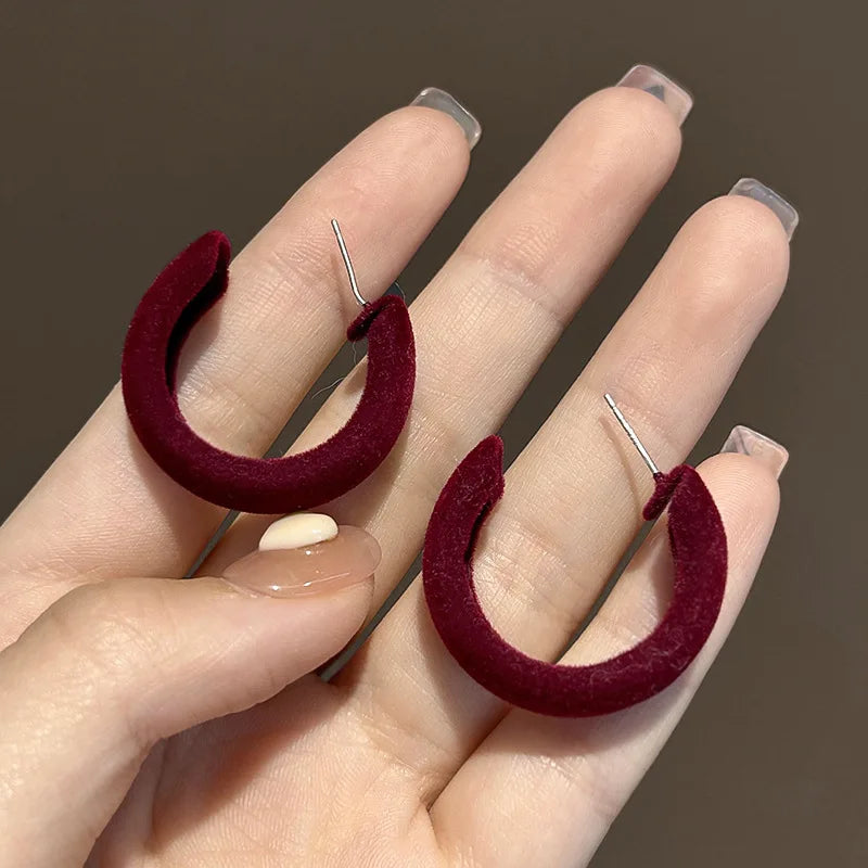 KADRUFI Vintage Red New Christmas Flocking Earrings for Women Bow-knot C-Shape Pearl Rhinestone Drop Earring Jewelry Party Gift