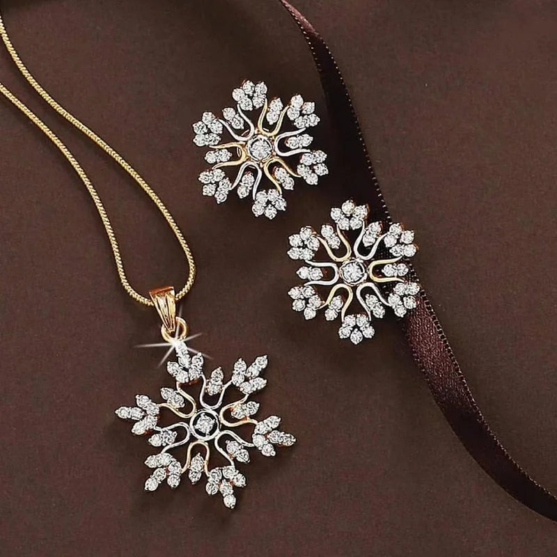 Romantic Christmas Jewelry Set For Women / Full Rhinestone / Snowflake Pendant Necklace Stud Earring /