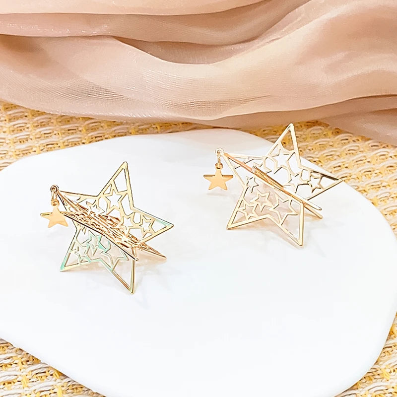 New 3D Christmas Tree Earrings For Women Girls Hollow Out Snow Star Pendent Dangle Earring Xmas Party Jewelry Gift