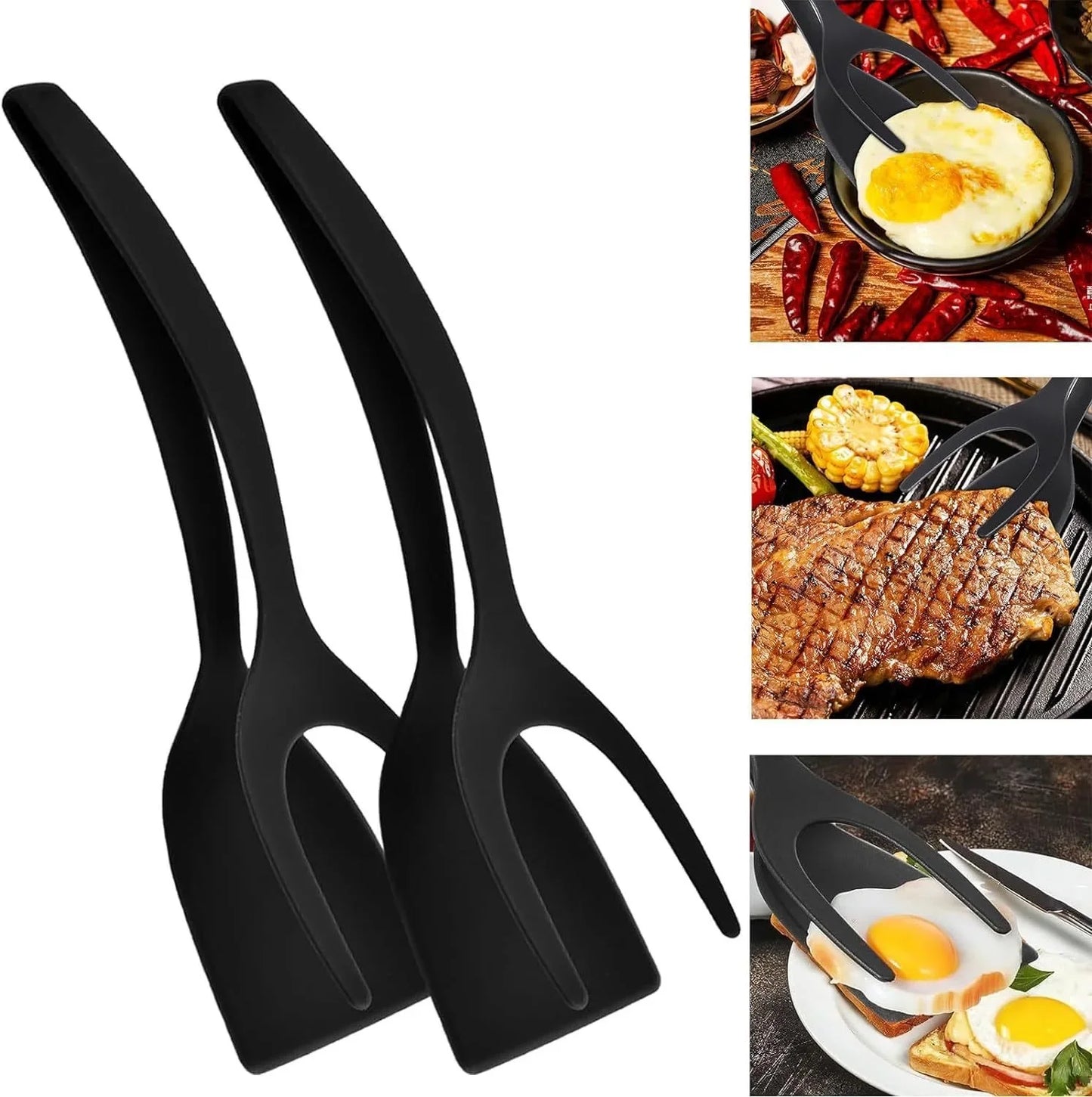 2 In 1 Nylon Grip Flip Tongs-Spatula Kitchen Accessory