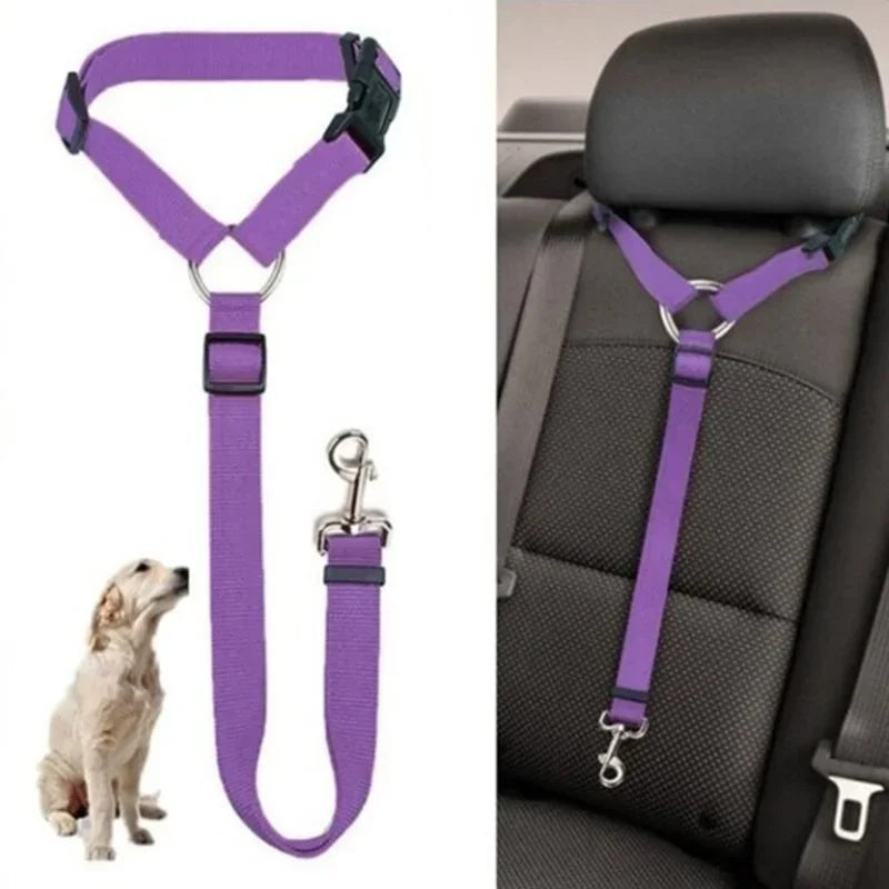 Solid Color Two-in-one Pet Car Seat Belt | Nylon Lead Leash | Backseat Safety Belt | Adjustable Dogs Harness Collar| Pet Accessories