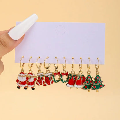 10/20/40pcs New Christmas Set Cross border Hot Selling Cartoon Dripping Oil Elk Santa Claus Christmas Tree Earrings for Women