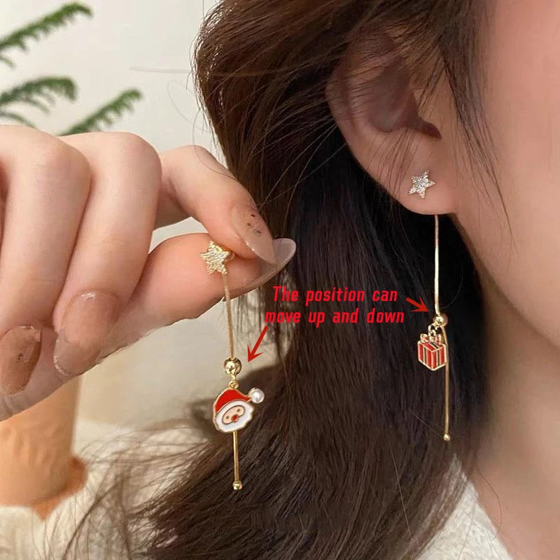 Xmas Santa Claus Drop Earrings / Long Tassel Chain Earrings for Women / Fashion Jewelry / Gift