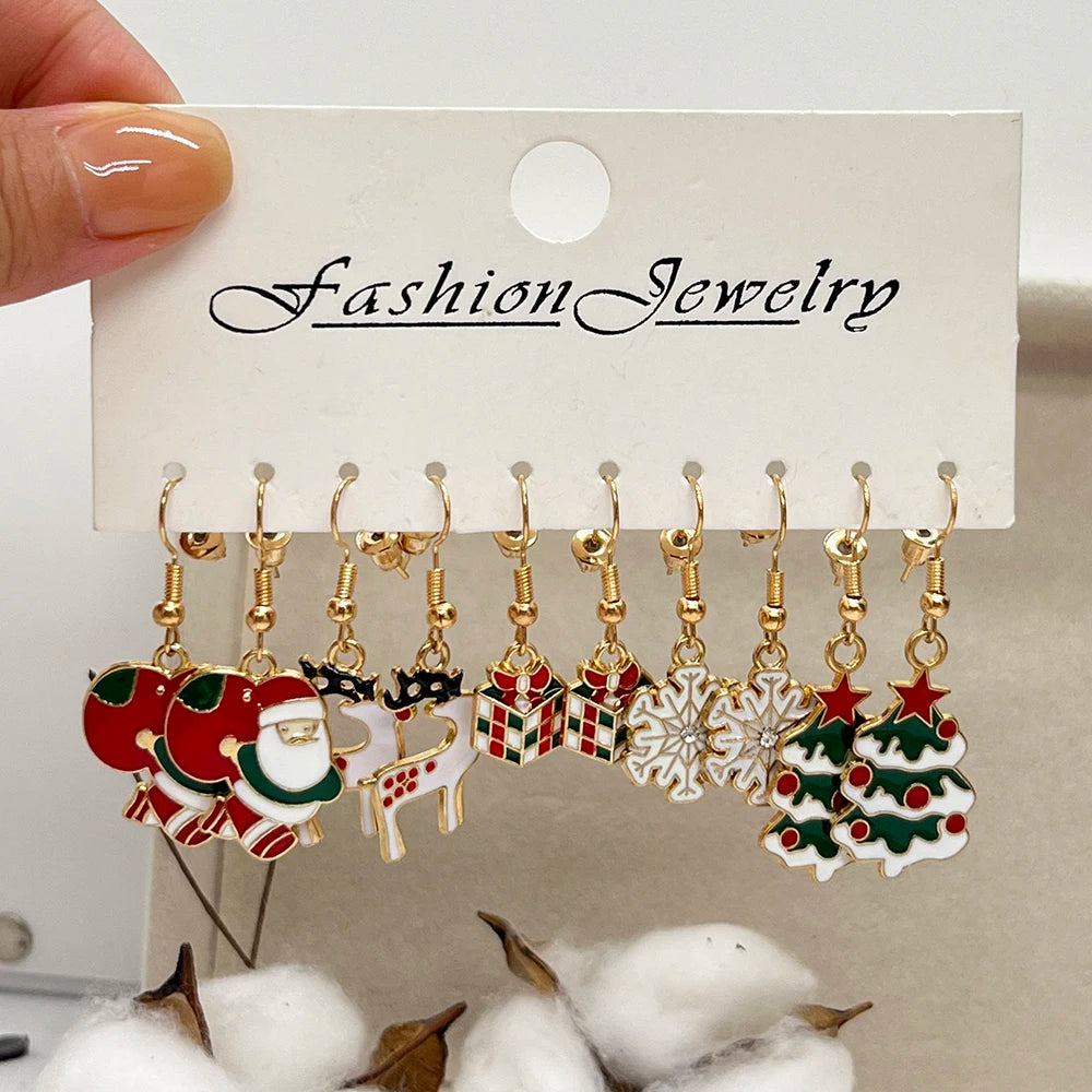 20PCS/10PCS Christmas Earrings Set Cartoon Dripping Oil Elk Santa Claus Gingerbread Man Earrings for Women Christmas Gifts