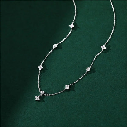 Inlaid Zircon Four-leaf Flower Chain Necklace for Women / Niche Light luxury choker