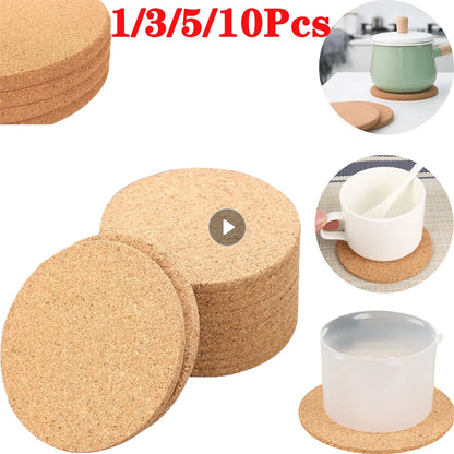 10-1Pcs Cork Coasters Handy Round Shape Dia 9cm Plain Natural Wine Drink Coffee Tea Cup Mats Table Pad Home Office Kitchen New