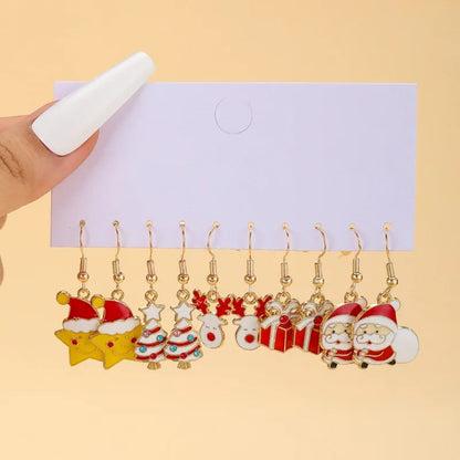 10/20/40pcs New Christmas Set Cross border Hot Selling Cartoon Dripping Oil Elk Santa Claus Christmas Tree Earrings for Women