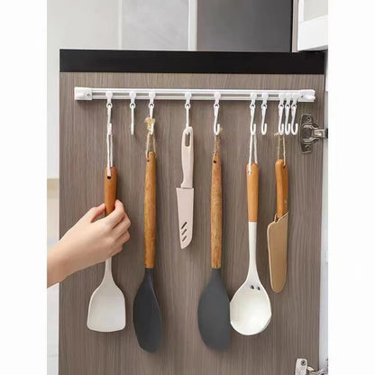 1PC Track cabinet wall hanging, slide type hook row kitchen row hook sliding hook multi-functional hole-free long row hook