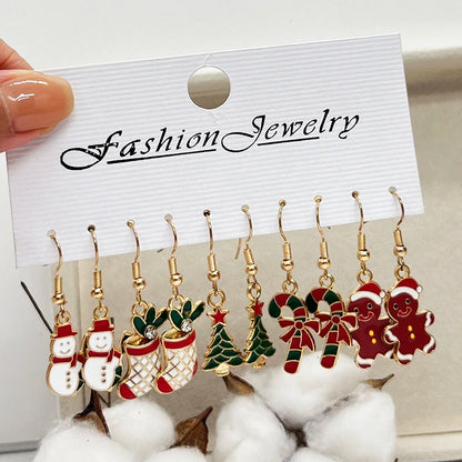 20PCS/10PCS Christmas Earrings Set Cartoon Dripping Oil Elk Santa Claus Gingerbread Man Earrings for Women Christmas Gifts