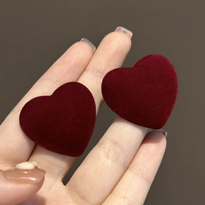 KADRUFI Vintage Red New Christmas Flocking Earrings for Women Bow-knot C-Shape Pearl Rhinestone Drop Earring Jewelry Party Gift