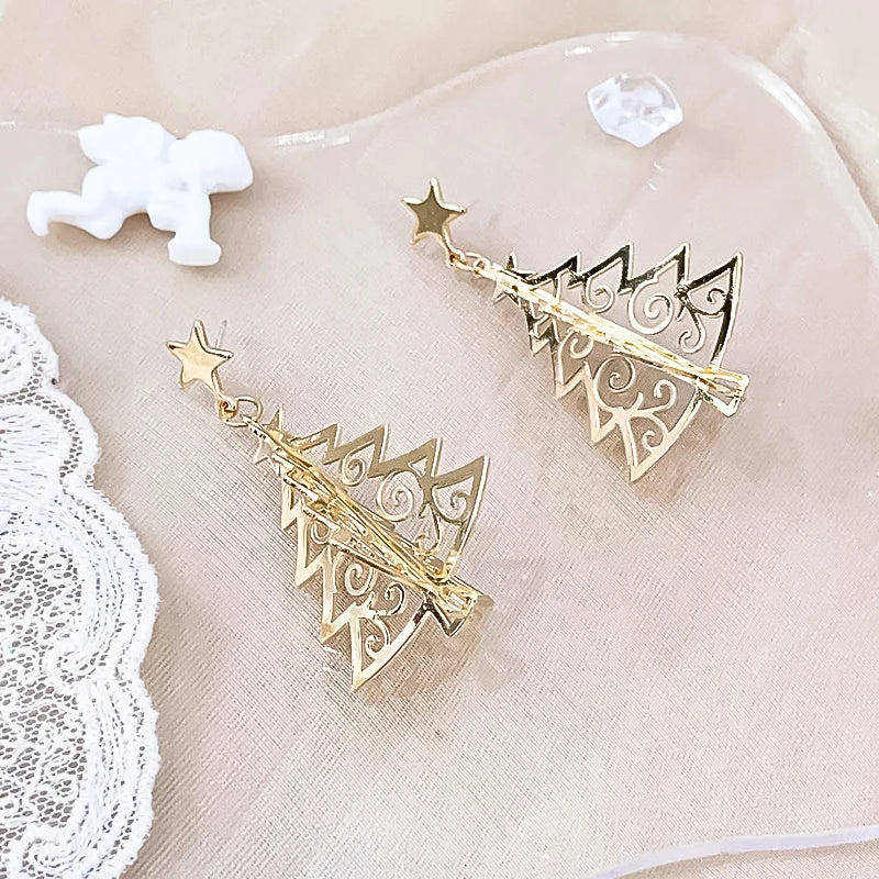 New 3D Christmas Tree Earrings For Women Girls Hollow Out Snow Star Pendent Dangle Earring Xmas Party Jewelry Gift