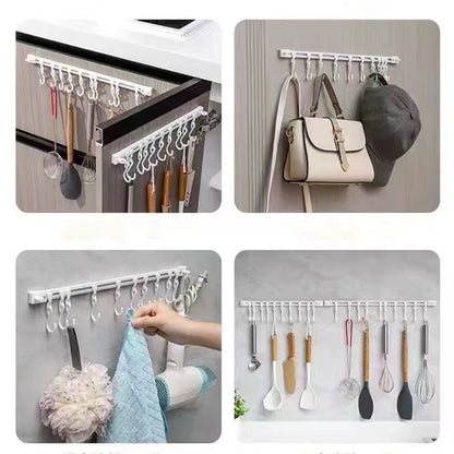 1PC Track cabinet wall hanging, slide type hook row kitchen row hook sliding hook multi-functional hole-free long row hook