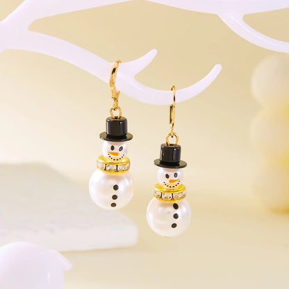 Luxury Fashion Christmas Rhinestone Snowflake Imitation Pearl Hat Snowman Earrings For Women Cute New Year Party Jewelry Gift